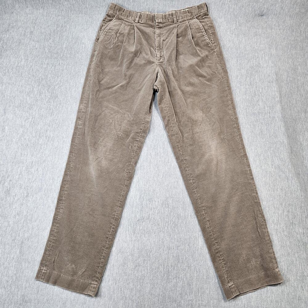 Vintage Eddie Bauer Pants Mens 36x34 Beige Corduroy Pleated Straight